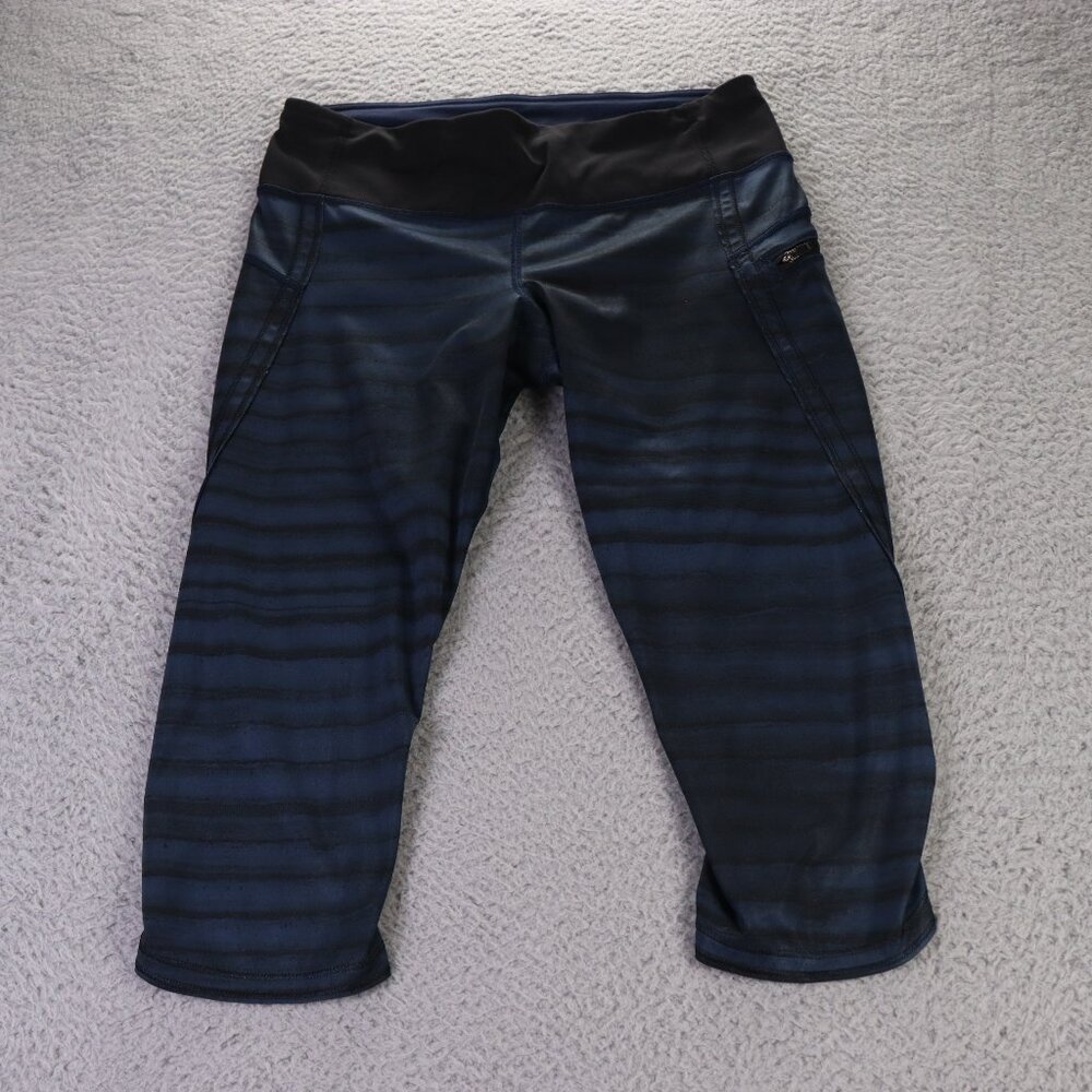 Lululemon Top Speed Crop Leggings Womens 8 Blue Black Athletic Running Gym